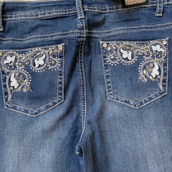 NWT Earl Straight Leg Medium Wash Embellished Pockets Zip Button Jeans Pants - Picture 8 of 13